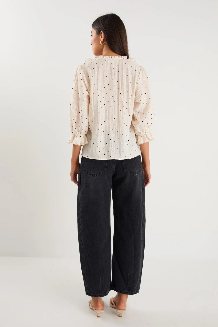 IVY + JACK GARNISH CREAM BLACK POLKA DOT FRONT MID SLEEVE TOP - THE VOGUE STORE