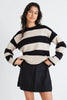 AMONG THE BRAVE GRAVITY BLACK & STONE STRIPE CREW NECK KNIT JUMPER - WILDROSE