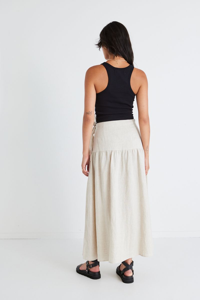 AMONG THE BRAVE IMPACT NATURAL LINEN TIERED WRAP MAXI SKIRT - NATURAL LINEN - WILDROSE
