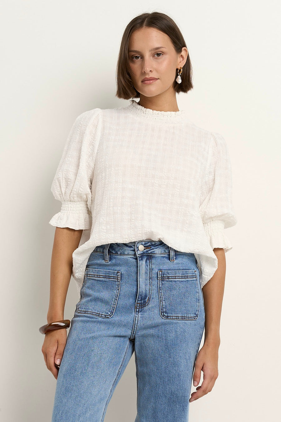 AMONG THE BRAVE INFLUENTIAL IVORY TEXTURE HIGH NECK TOP - WILDROSE