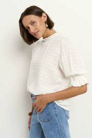 AMONG THE BRAVE INFLUENTIAL IVORY TEXTURE HIGH NECK TOP - WILDROSE