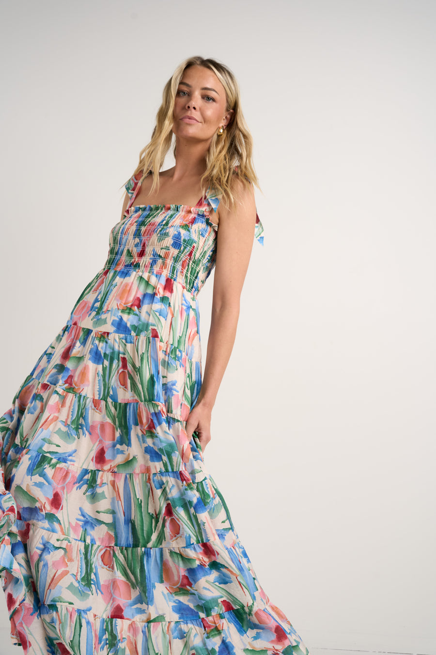 IVY + JACK ISABELLA WATERCOLOUR STRAPPY TIERED MAXI DRESS - WILDROSE