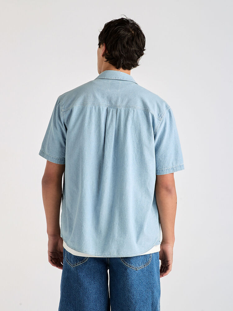 LEE WORKER S/S SHIRT - WASHED CHAMBRAY - WILDROSE