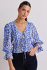 STORIES TO BE TOLD LIBERATION BLUE FLORAL BOW FRONT SLEEVE TOP - WILDROSE