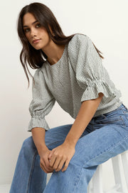 IVY + JACK LOVELY KHAKI STRIPE SHIRRED BACK SS TOP - KHAKI STRIPE - WILDROSE