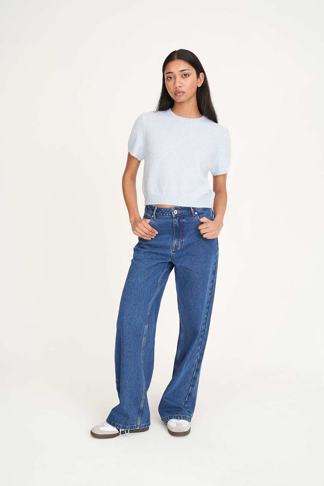 HUFFER KENZIE CROP KNIT TEE - ICE BLUE - WILDROSE