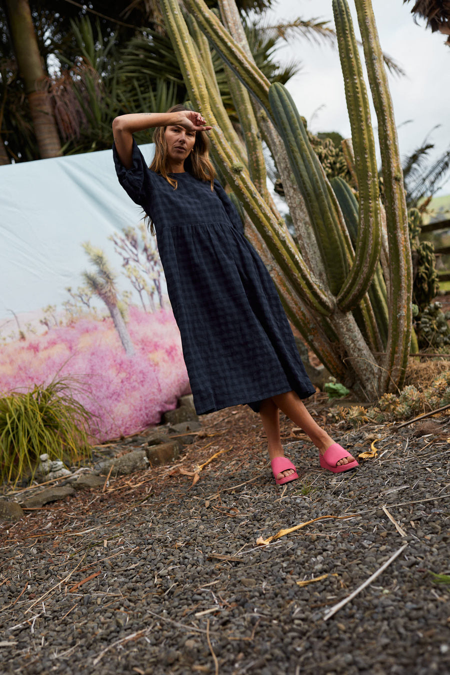 THING THING LUCINDA DRESS - NAVY CHECK - WILDROSE