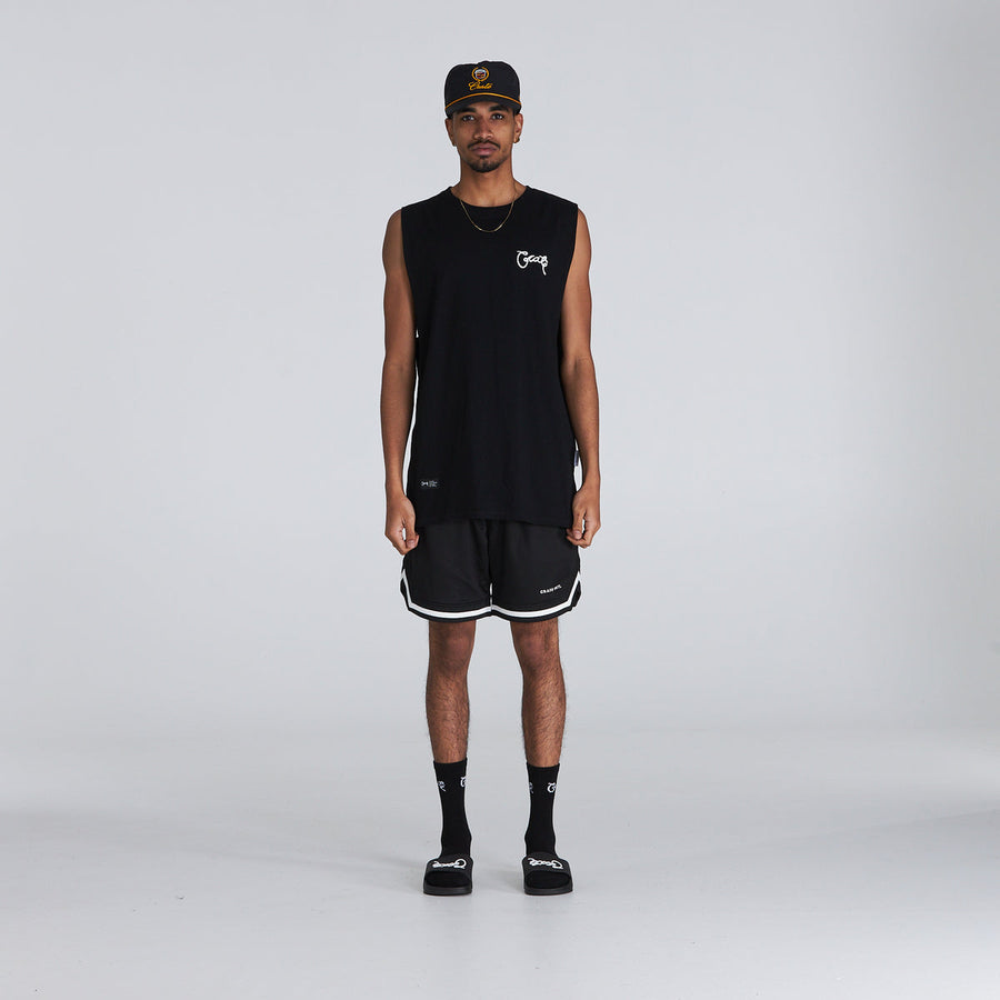 CRATE SCRIPTED MUSCLE SINGLET - BLACK - WILD ROSE