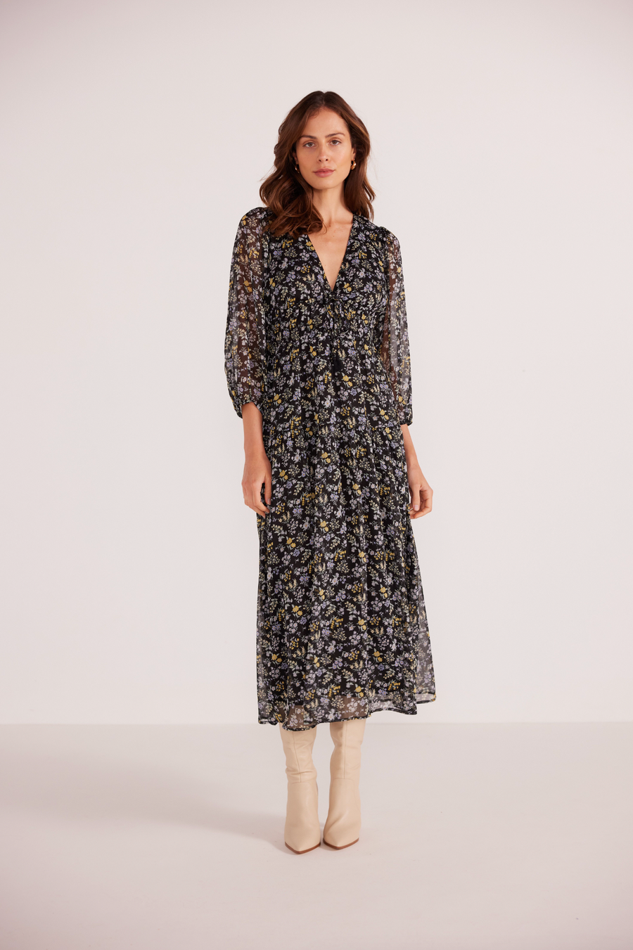 MINKPINK TAYLEE LONG SLEEVE MIDI DRESS - WILDROSE