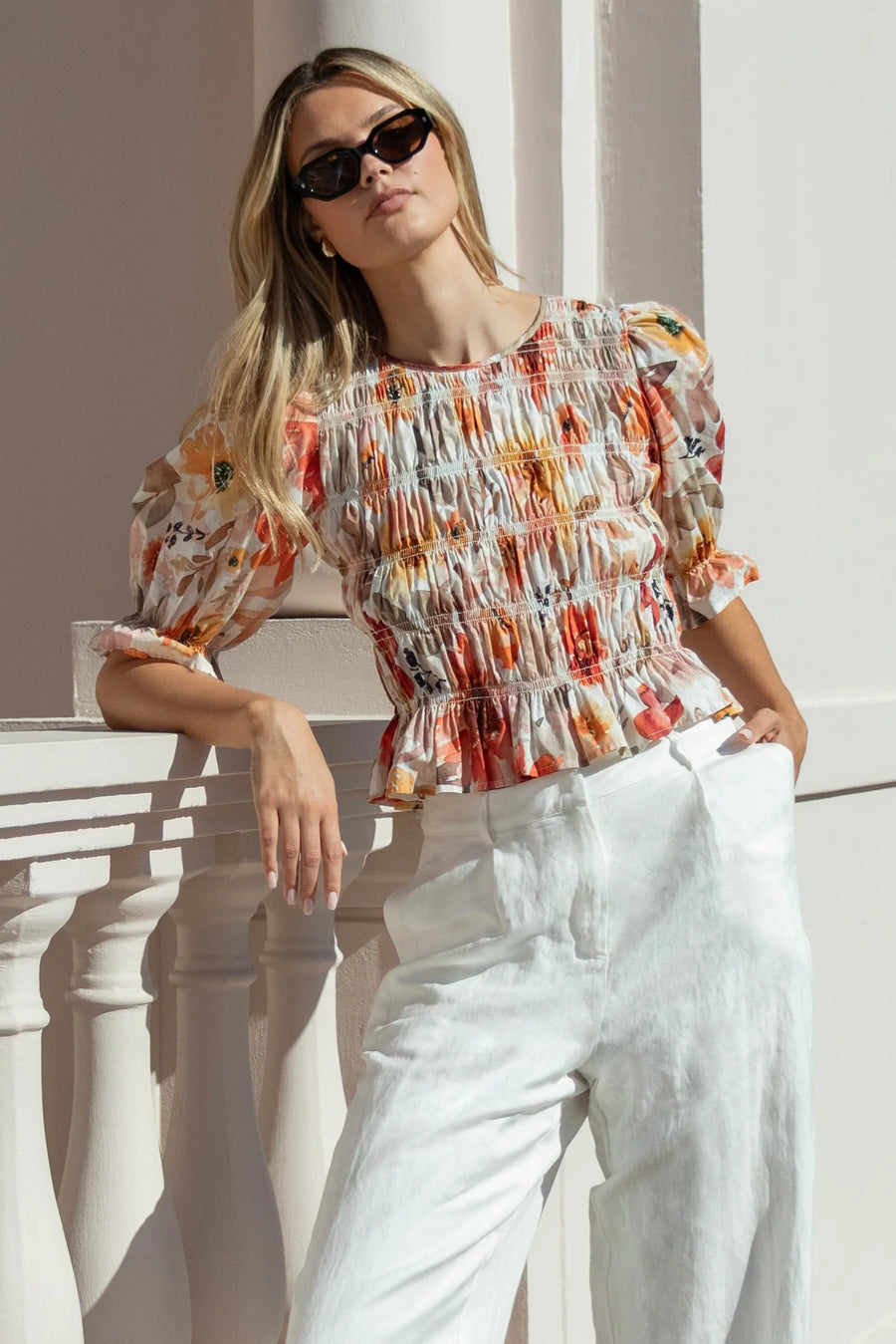 IVY + JACK MELODIC SUNRISE MEADOW SHIRRED BODY SS TOP - SUNRISE MEADOW - WILDROSE