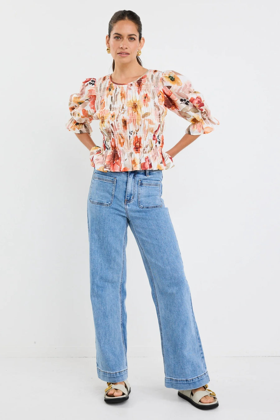 IVY + JACK MELODIC SUNRISE MEADOW SHIRRED BODY SS TOP - SUNRISE MEADOW - WILDROSE