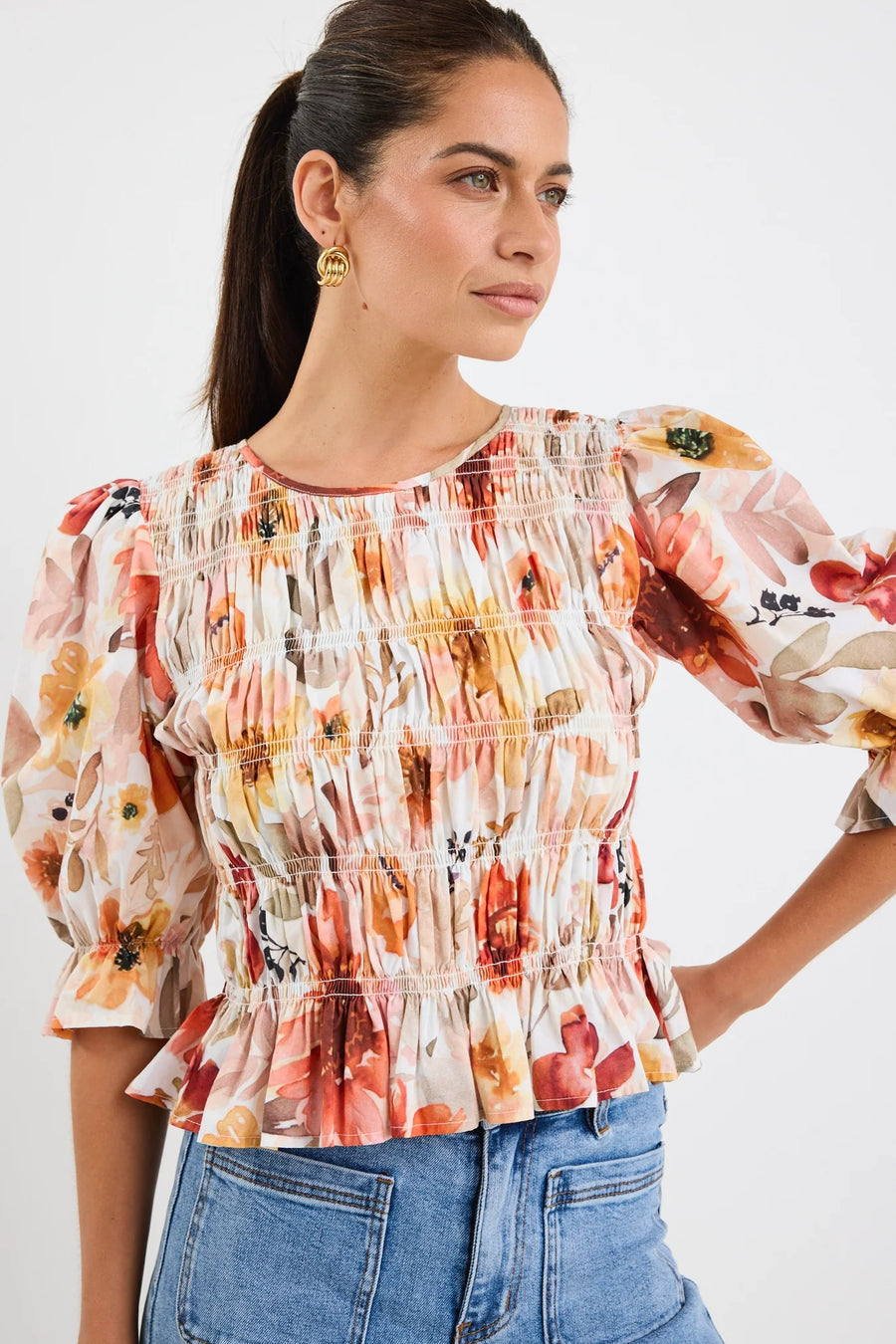 IVY + JACK MELODIC SUNRISE MEADOW SHIRRED BODY SS TOP - SUNRISE MEADOW - WILDROSE