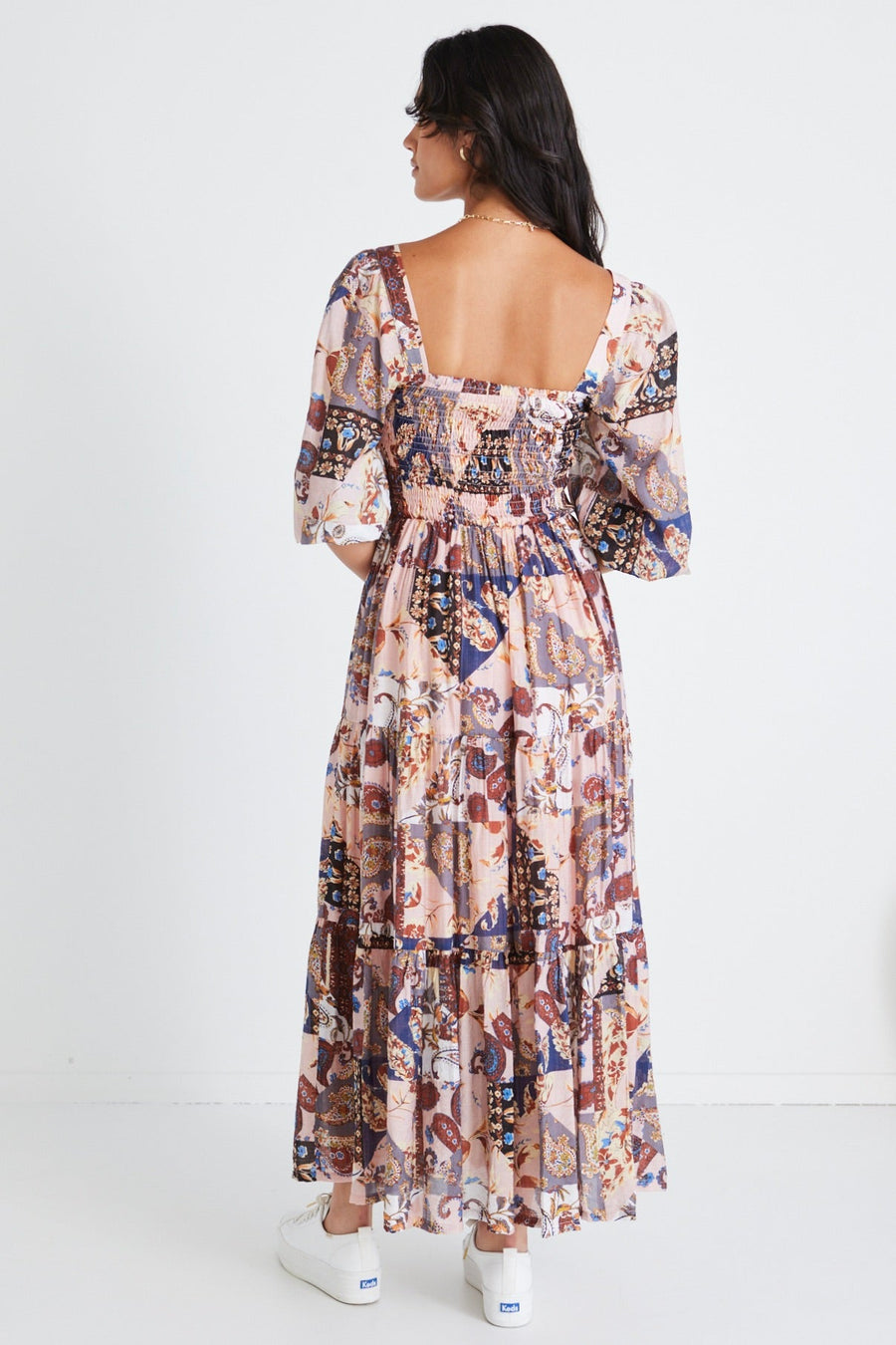 AMONG THE BRAVE MEMORY PATCHWORK PAISLEY LS TIERED MAXI DRESS - WILDROSE