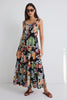 AMONG THE BRAVE NIMBUS TROPICAL BLACK STRAPPY TIERED MAXI DRESS - WILDROSE