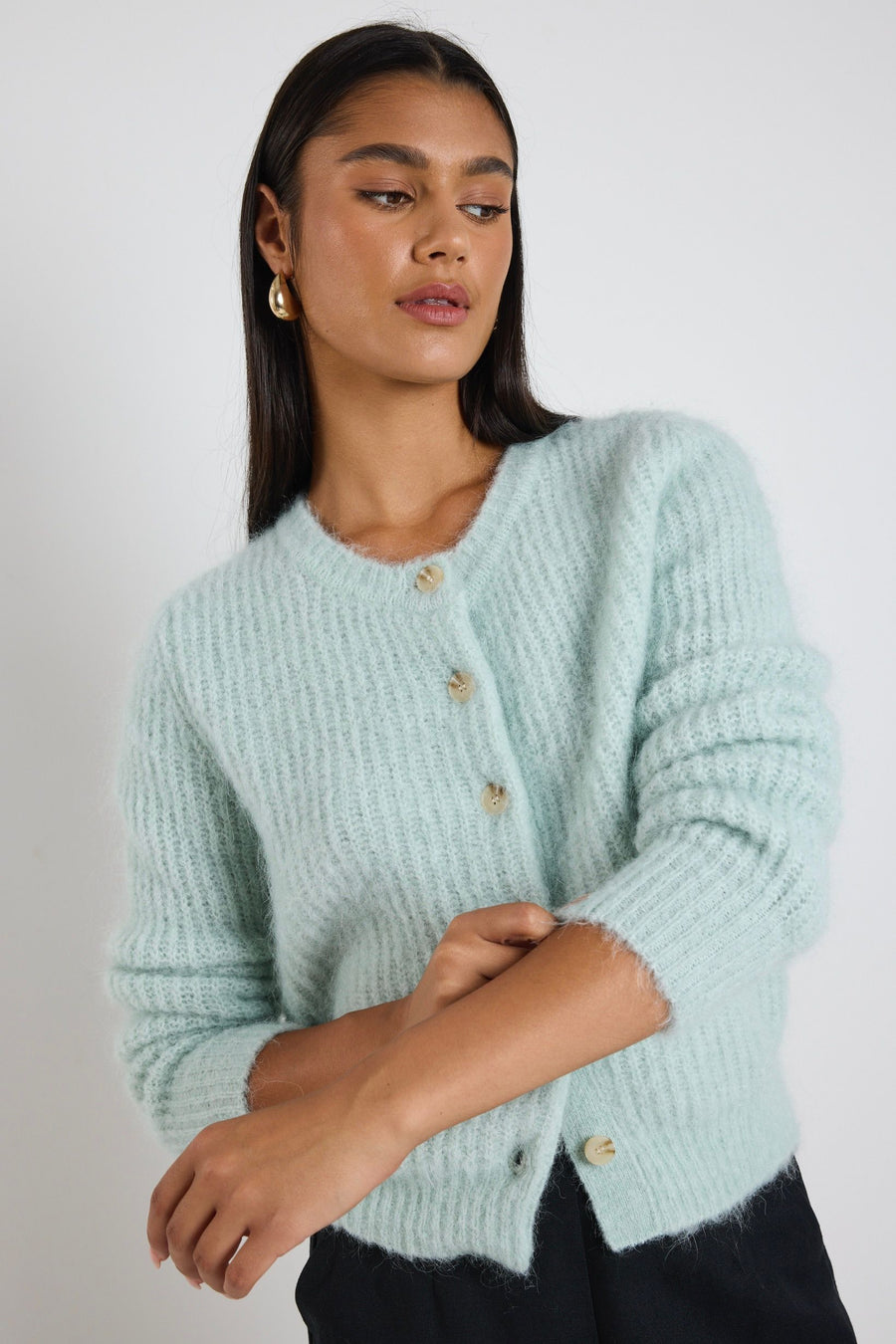 IVY + JACK COMPOUND SEA FOAM MOHAIR BLEND CREWNECK CARDIGAN - WILDROSE