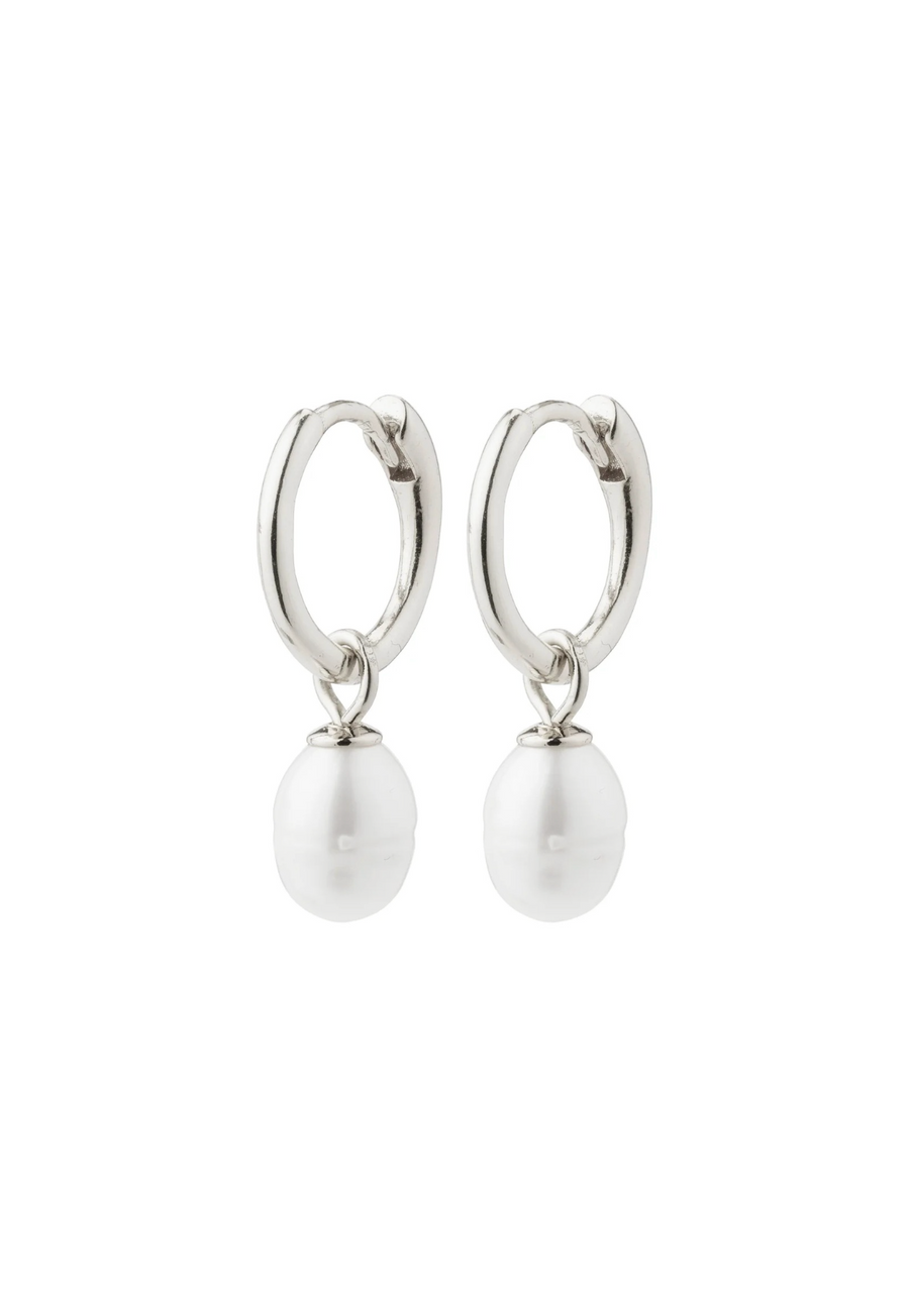 PILGRIM BERTHE RECYCLED PEARL HOOP EARRINGS - SILVER PLATED - WILDROSE