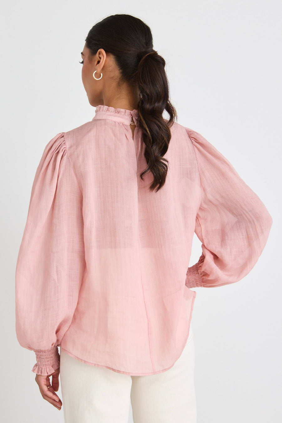 BY ROSA POET BLUSH SEMI SHEER HIGH NECK RELAXED TOP - BLUSH - WILDROSE