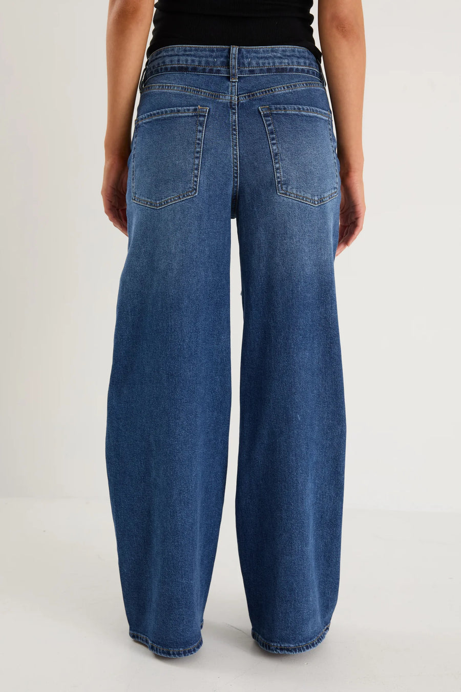 STORIES TO BE TOLD COLLEGE DEEP BLUE WIDE LEG TIE BELT JEAN - WILDROSE