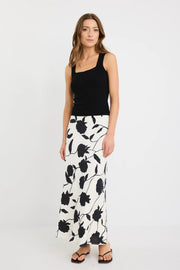 STORIES BE TOLD PRODIGY IVORY FLORAL BIAS CUT MIDI SKIRT - WILDROSE