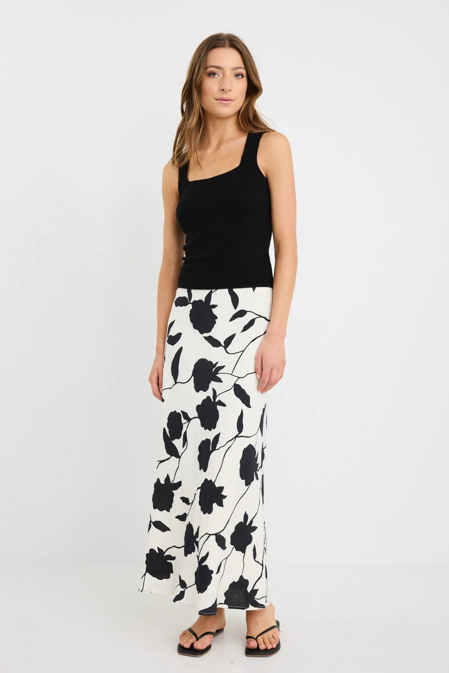 STORIES BE TOLD PRODIGY IVORY FLORAL BIAS CUT MIDI SKIRT - WILDROSE
