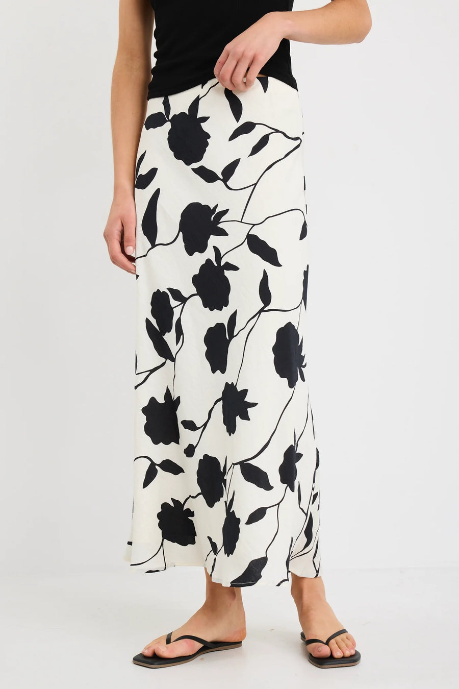 STORIES BE TOLD PRODIGY IVORY FLORAL BIAS CUT MIDI SKIRT - WILDROSE