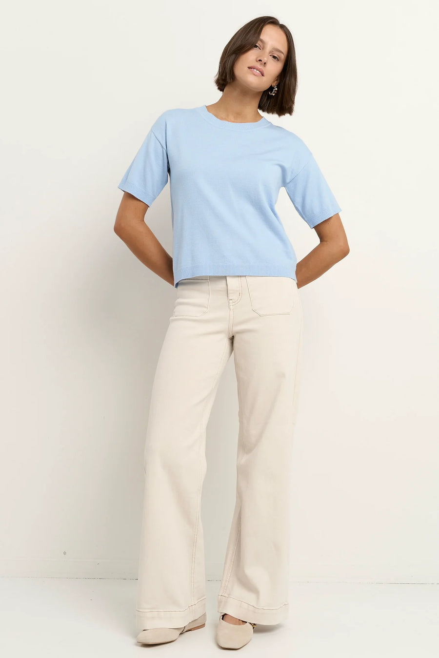 AMONG THE BRAVE PRECISE SKY BLUE SS KNITTED TEE - WILDROSE
