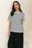 REUNION THE LABEL BINDING BLACK WHITE STRIPE BOXY FIT TEE - WILDROSE