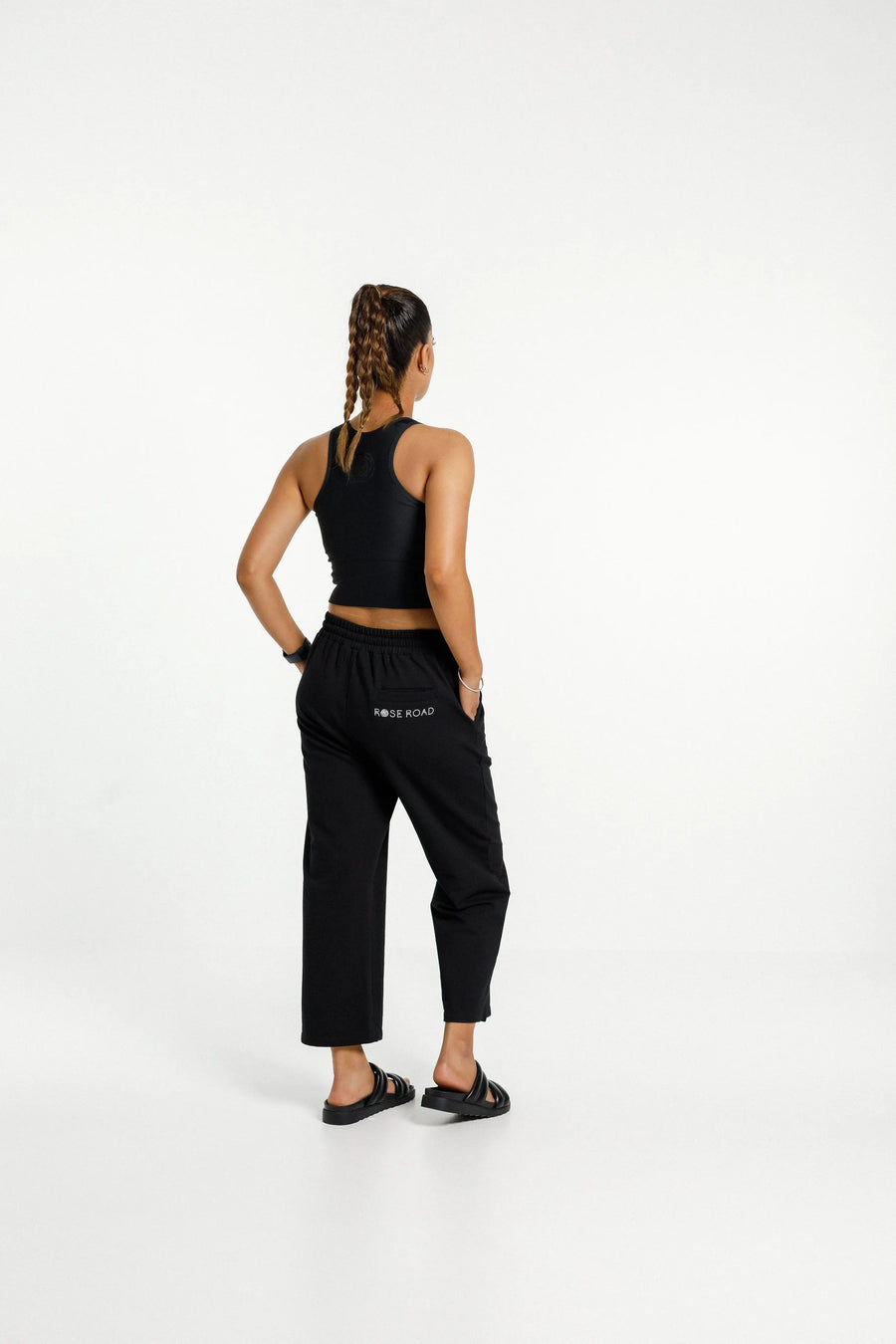 ROSE ROAD CROPPED BALLER PANTS - BLACK - WILDROSE