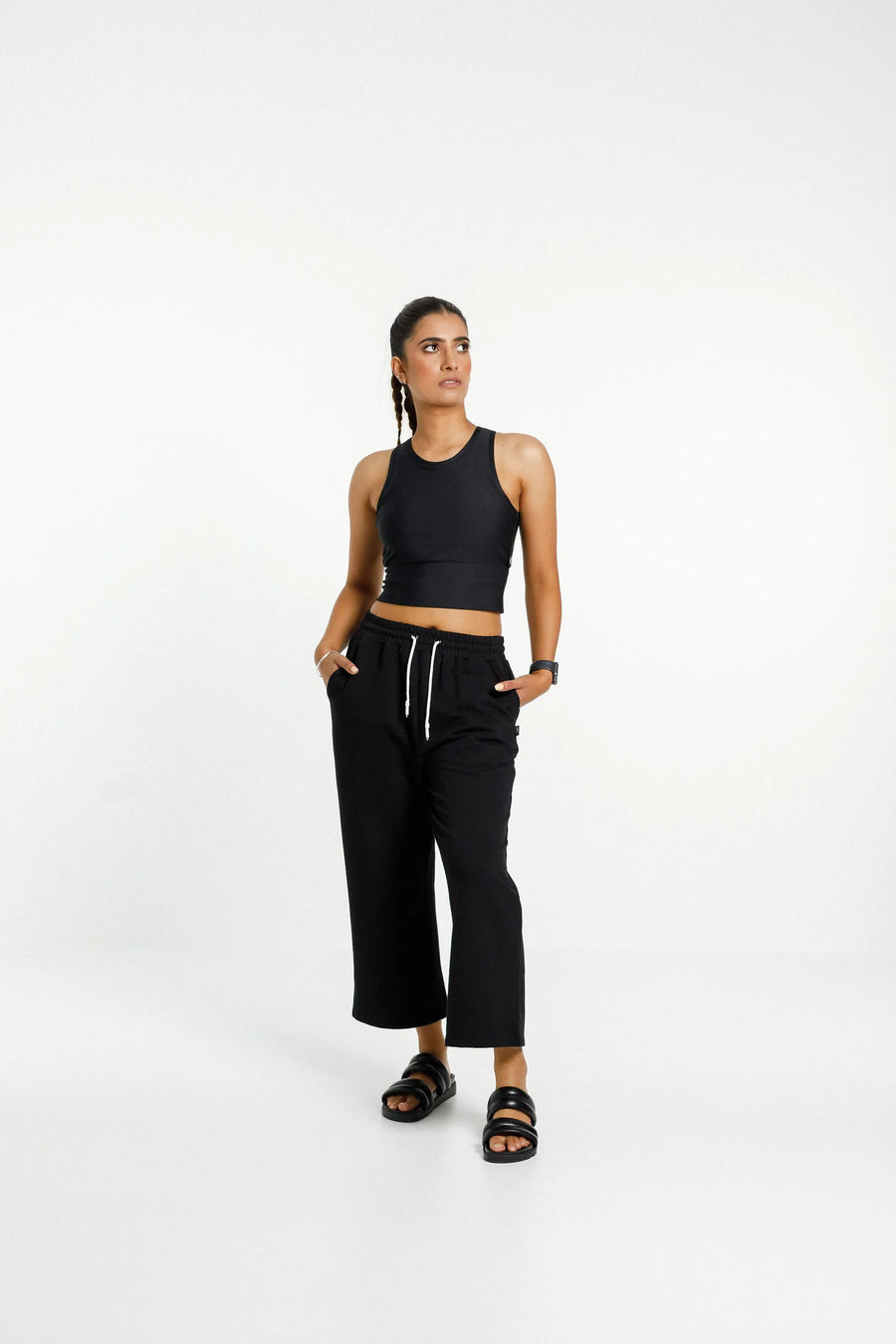 ROSE ROAD CROPPED BALLER PANTS - BLACK - WILDROSE