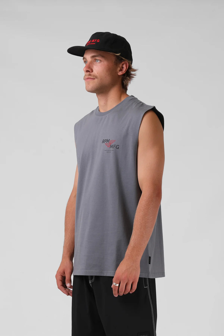 RPM FAST LANE MUSCLE TEE - STEEL GREY - WILDROSE