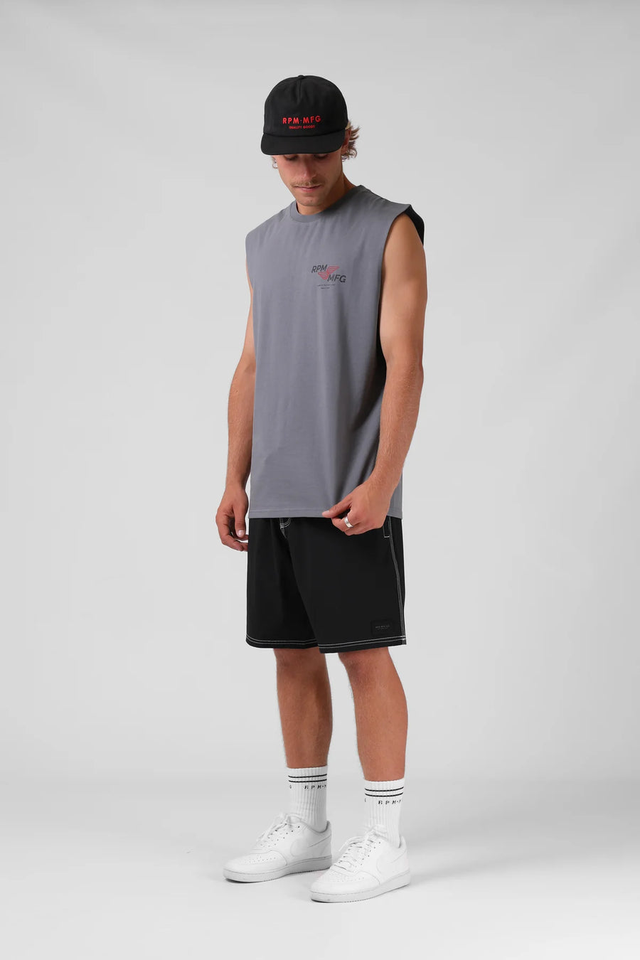 RPM FAST LANE MUSCLE TEE - STEEL GREY - WILDROSE