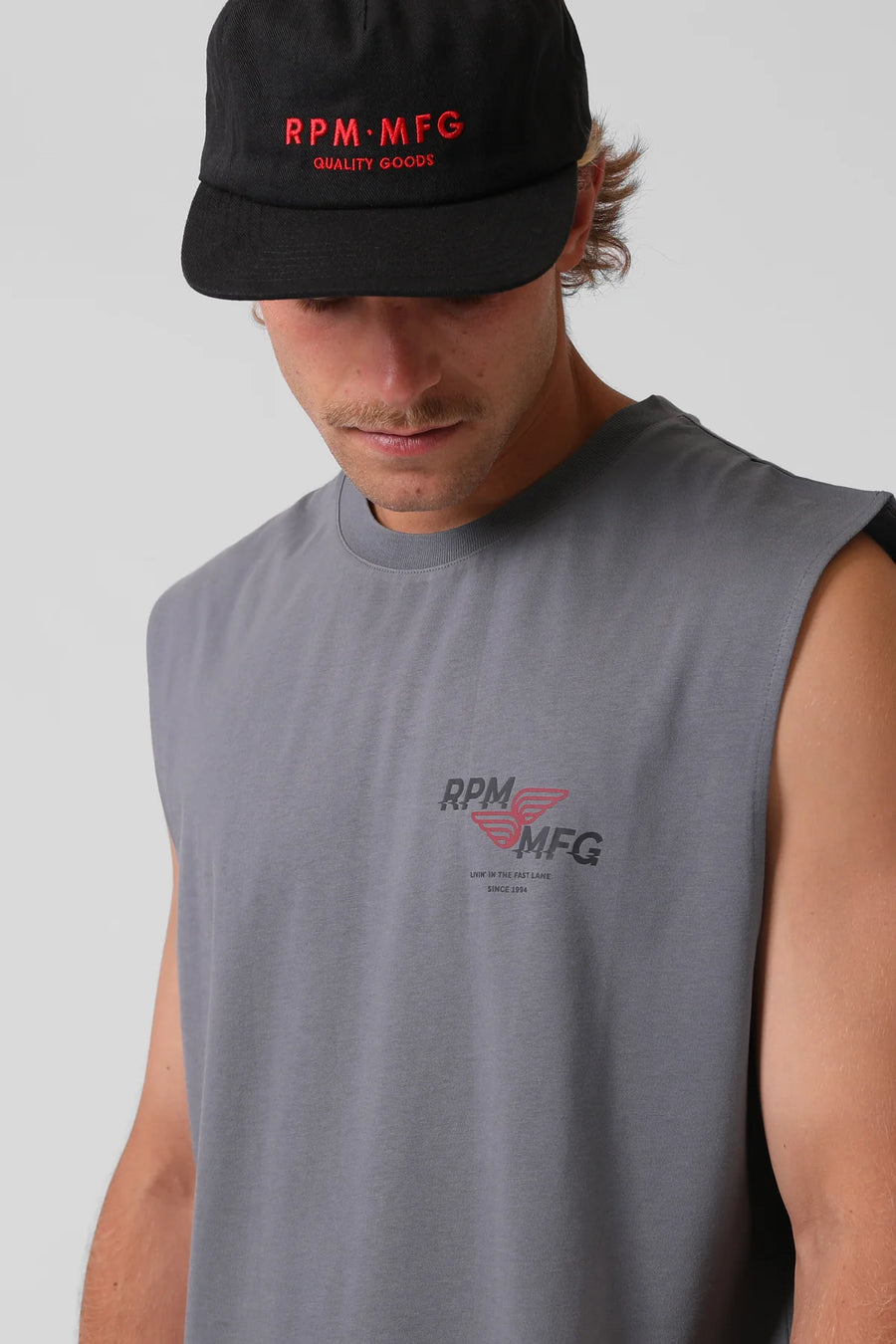 RPM FAST LANE MUSCLE TEE - STEEL GREY - WILDROSE