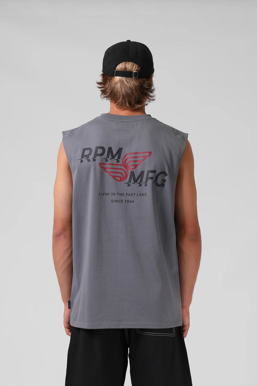 RPM FAST LANE MUSCLE TEE - STEEL GREY - WILDROSE