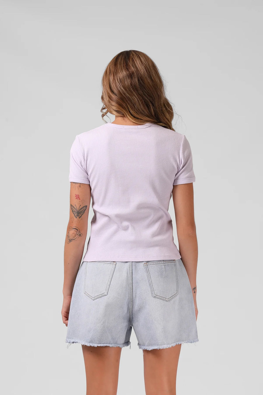 RPM HEART RIBBED TEE - FADED LILAC - WILDROSE