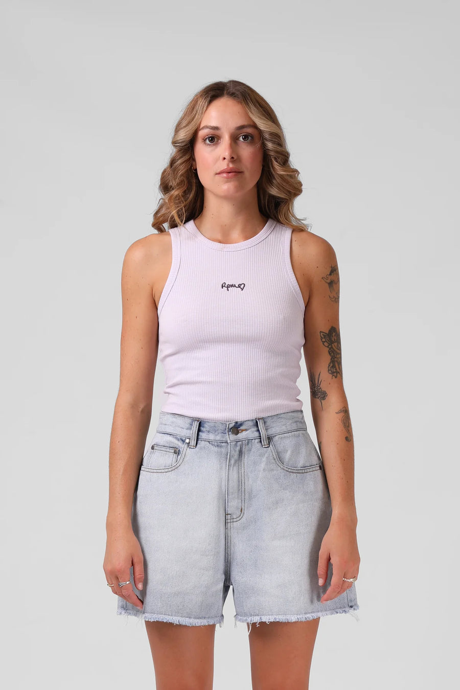 RPM HEART RIBBED SINGLET - FADED LILAC - WILDROSE