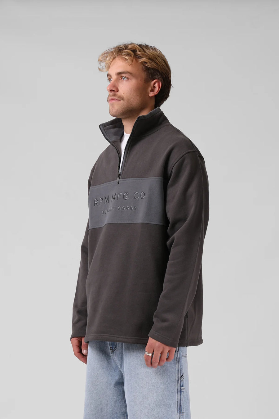 RPM 90S 1/4 ZIP SWEATER - CHAR/DAK GREY - WILDROSE
