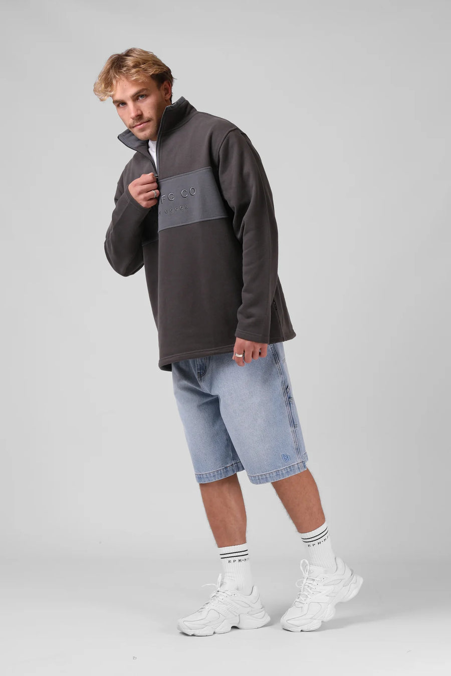 RPM 90S 1/4 ZIP SWEATER - CHAR/DAK GREY - WILDROSE