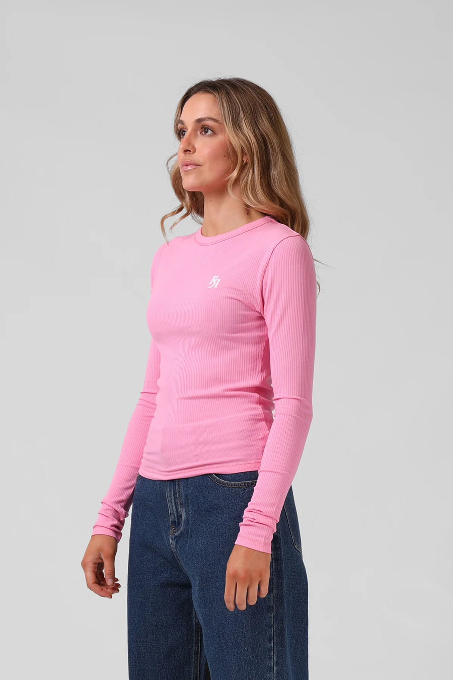 RPM RIBBED L/S TEE - BUBBLE GUM - WILDROSE