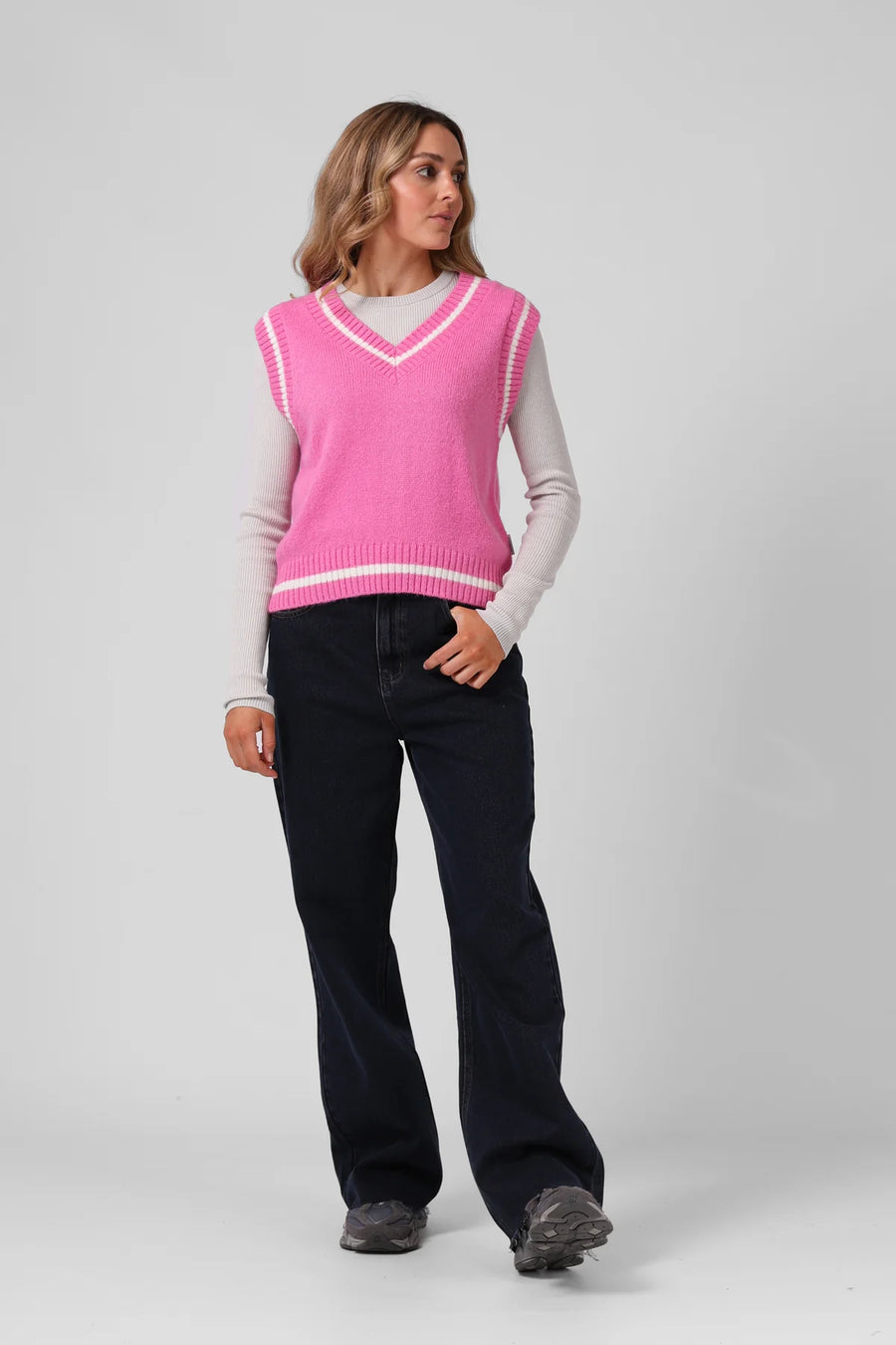 RPM V KNIT VEST - HOT PINK - WILDROSE