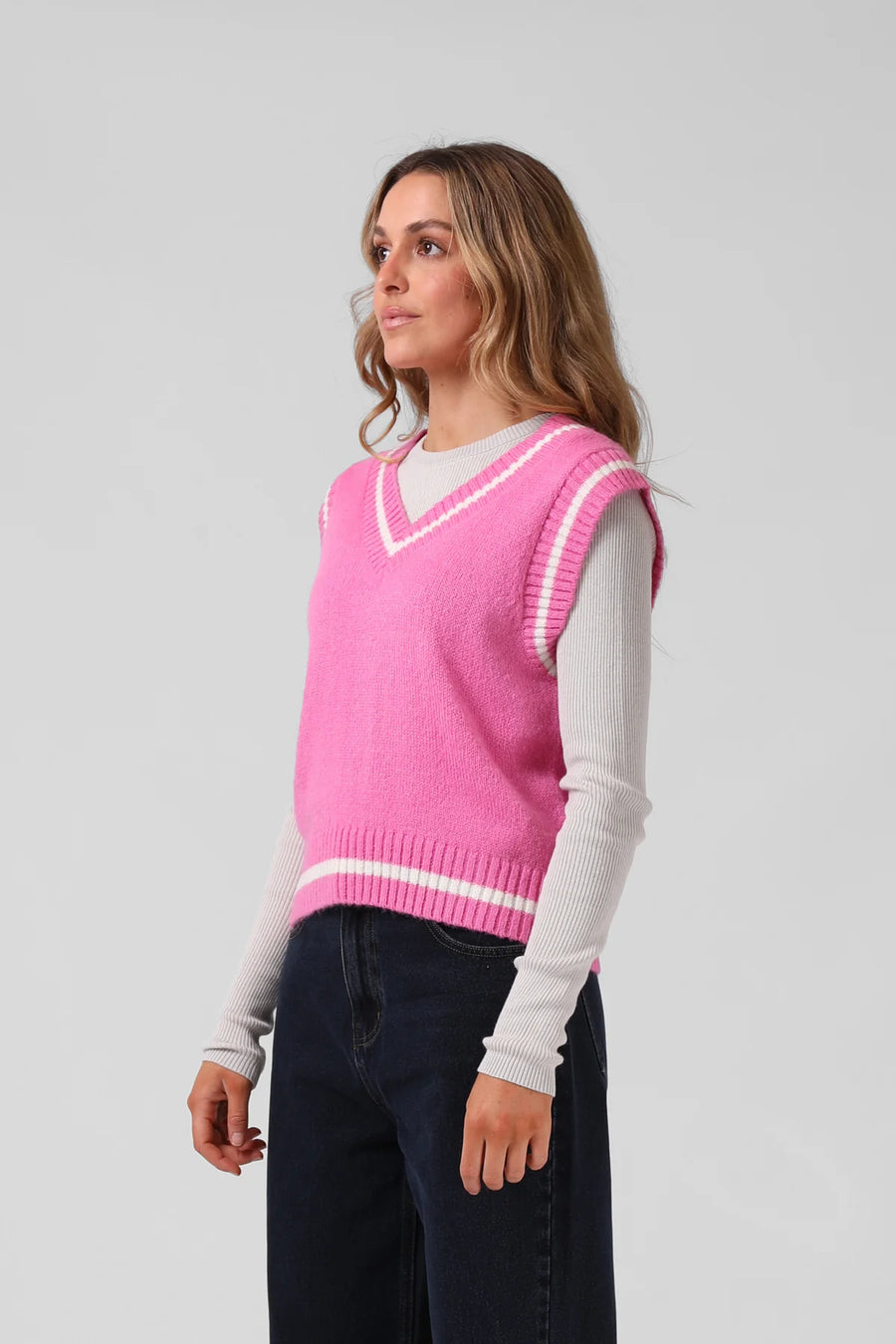 RPM V KNIT VEST - HOT PINK - WILDROSE