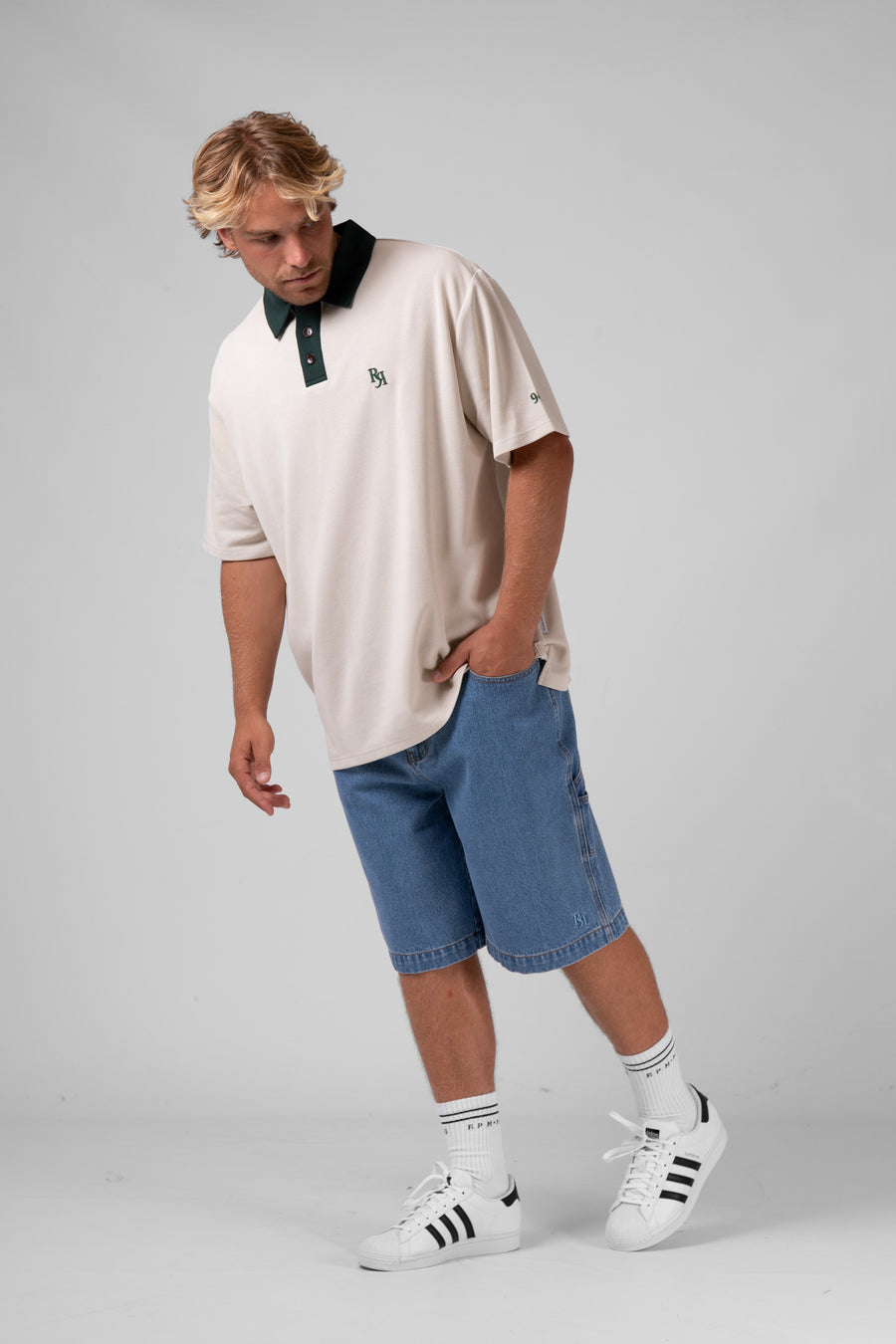 RPM CONTRAST POLO - CREAM/BOTTLE - WILDROSE