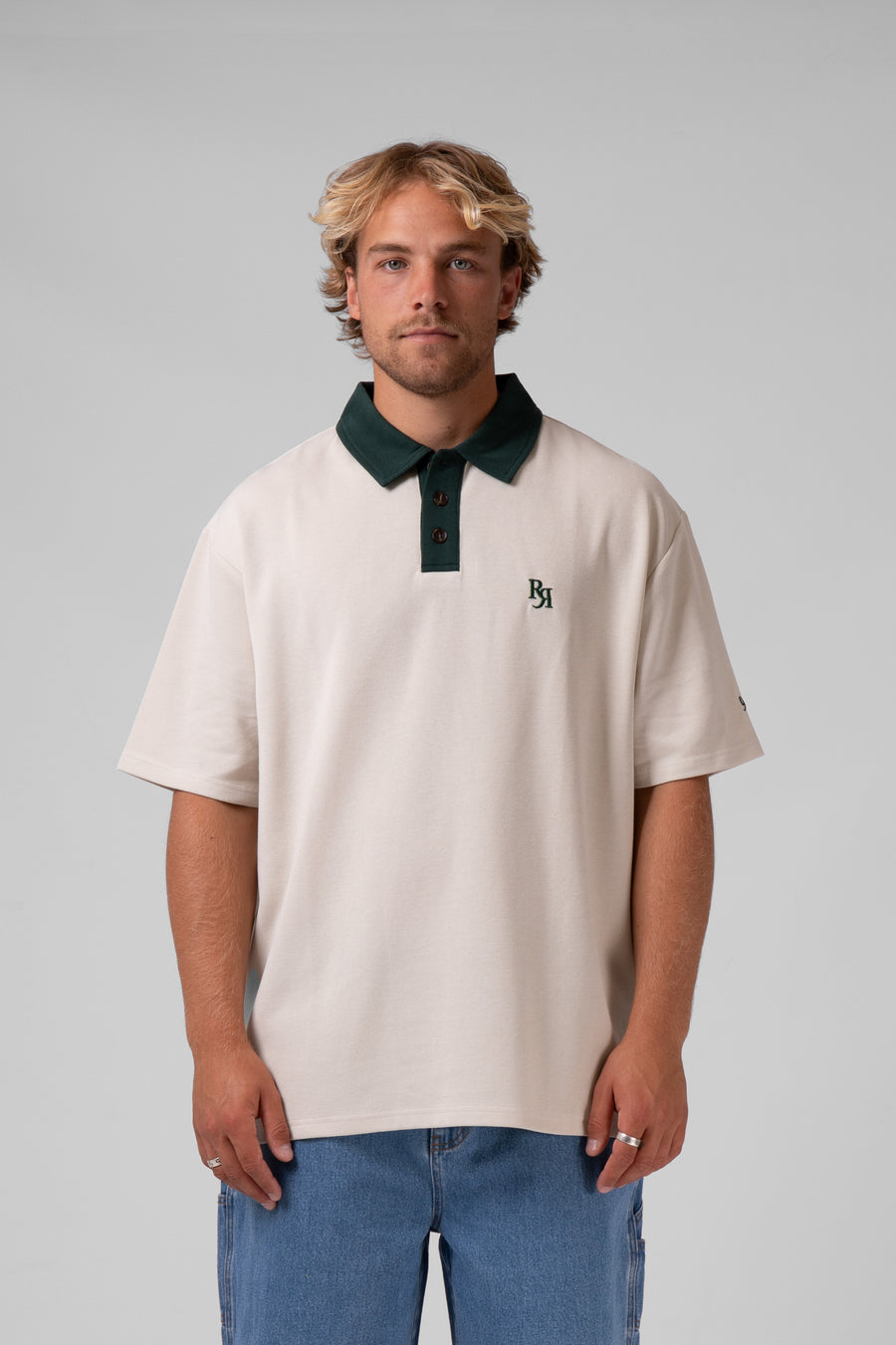 RPM CONTRAST POLO - CREAM/BOTTLE - WILDROSE