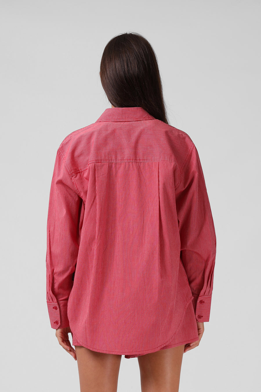 RPM OVERSIZE SHIRT - RED PINSTRIPE - WILDROSE