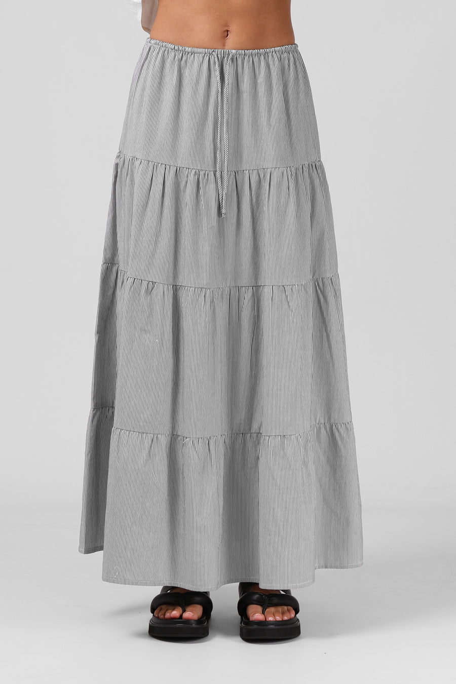 RPM RUBY MAXI SKIRT - B/W PINSTRIPE - WILDROSE