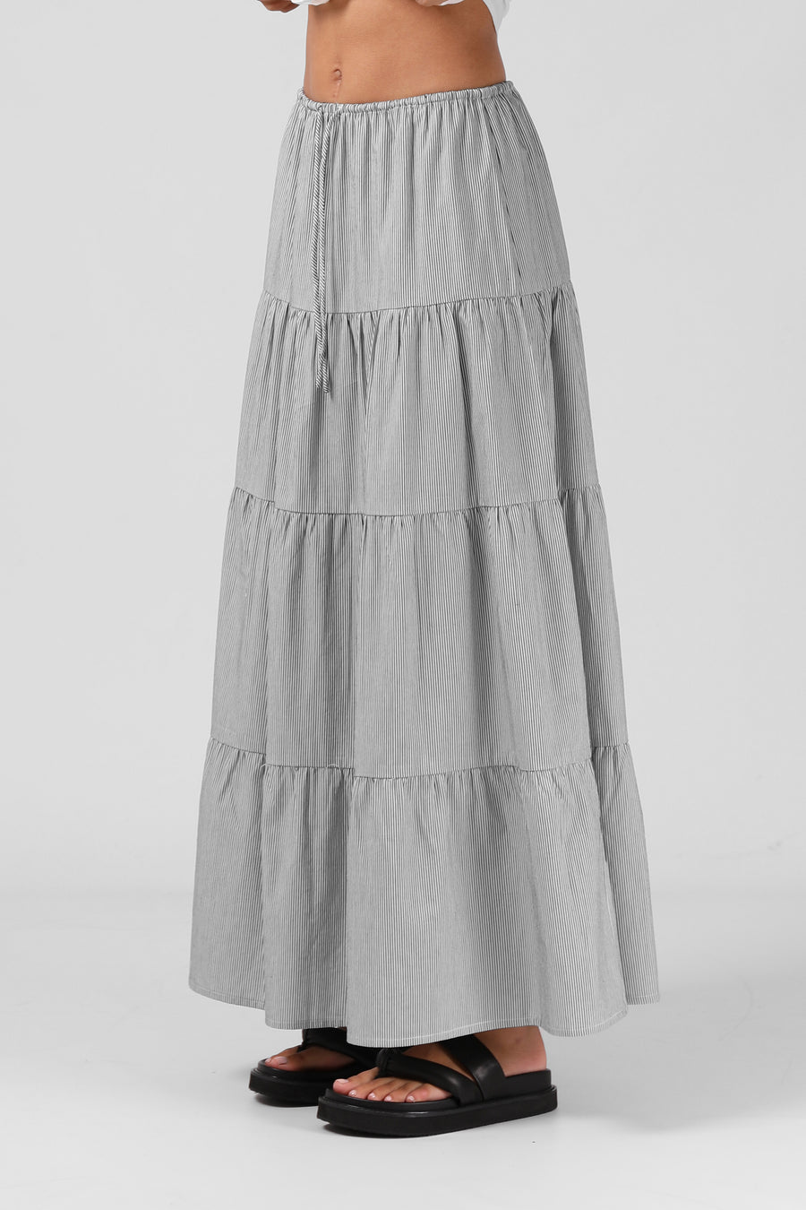 RPM RUBY MAXI SKIRT - B/W PINSTRIPE - WILDROSE