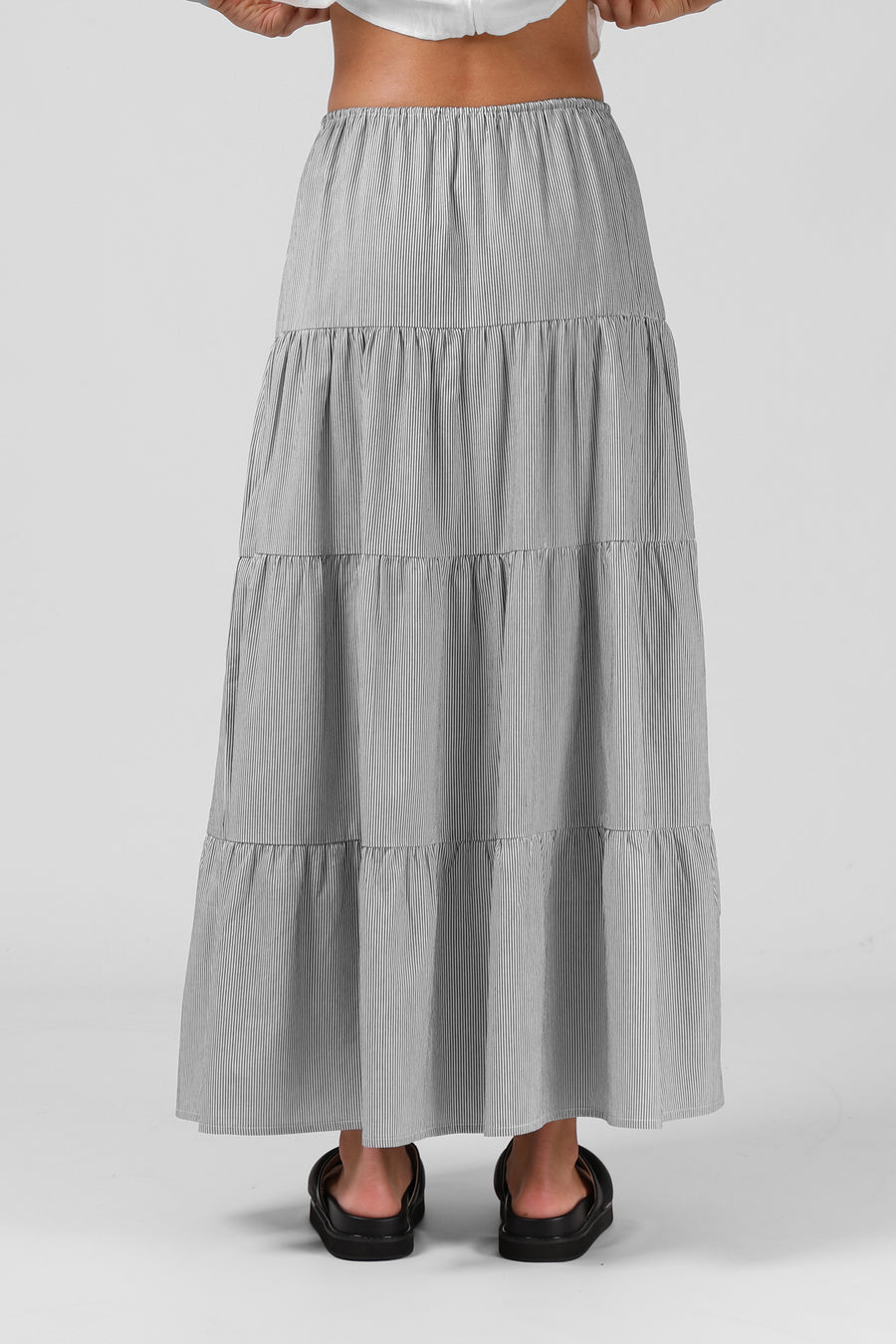 RPM RUBY MAXI SKIRT - B/W PINSTRIPE - WILDROSE