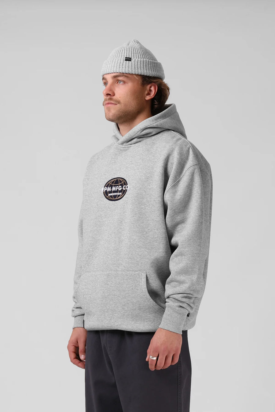 RPM WORLD WIDE BOX HOOD - GREY MARL - WILDROSE