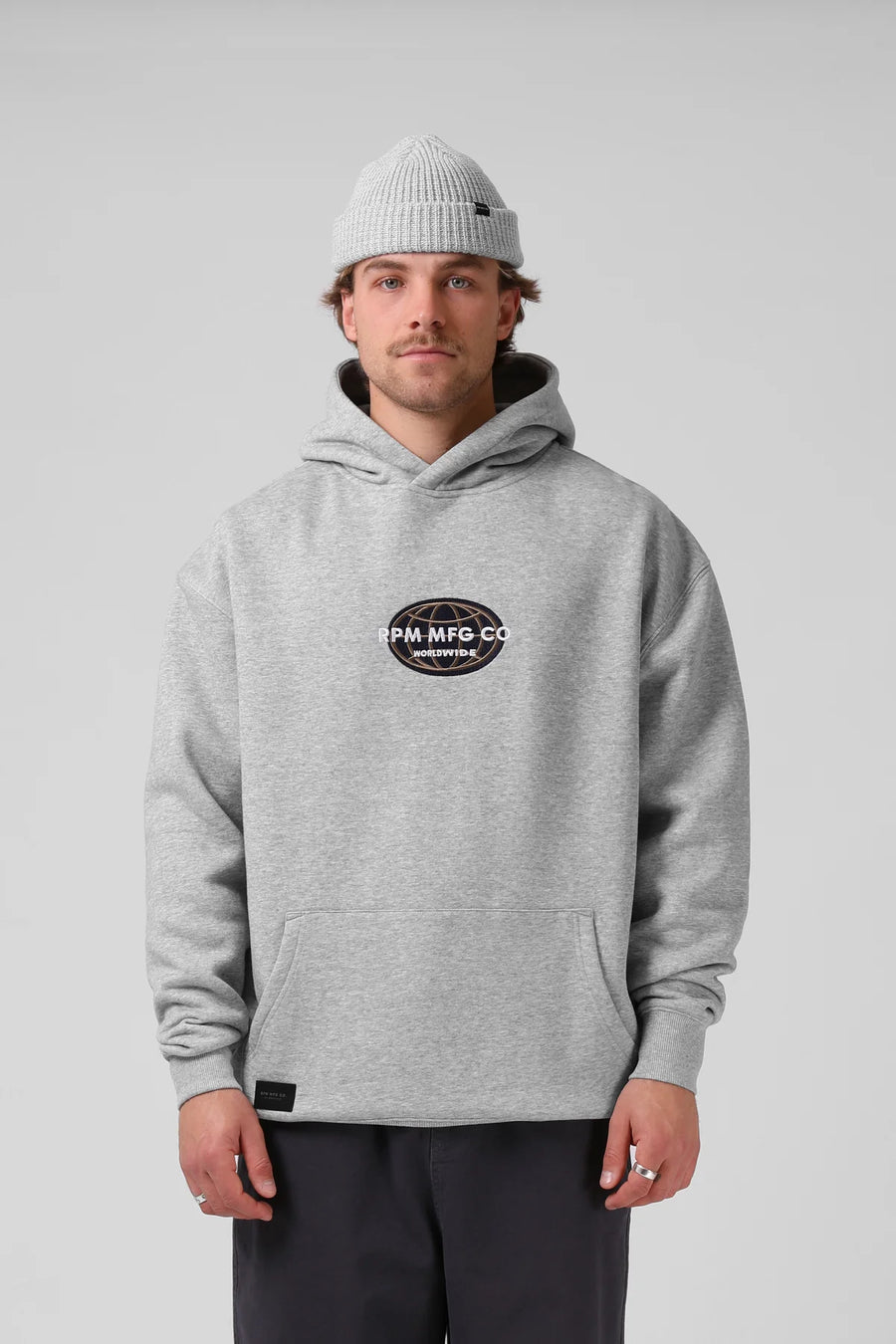 RPM WORLD WIDE BOX HOOD - GREY MARL - WILDROSE