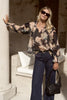 IVY + JACK REFINED NAVY PEACH FLORAL LS PINTUCK TOP - WILDROSE
