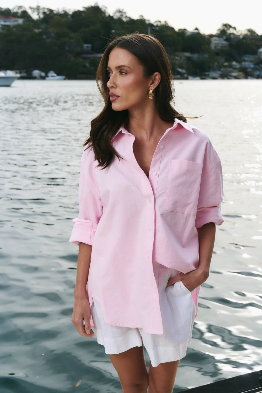 STORIES TO BE TOLD SIGNATURE PINK OXFORD BOYFRIEND SHIRT - WILDROSE